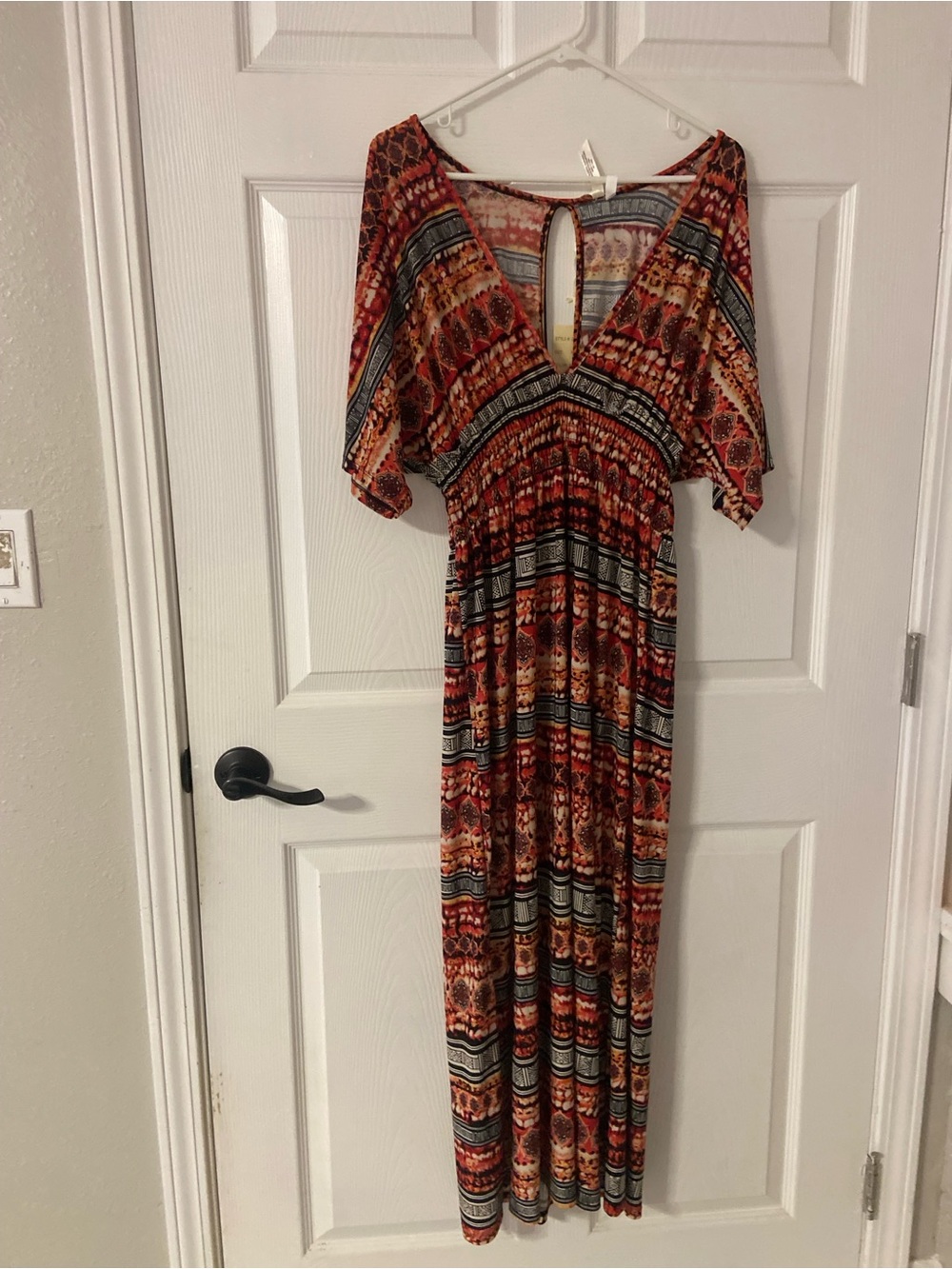 T40a- CRISTINA LOVE Brick BlockPrint Knit VACATION TRAVEL BOHO TALL Maxi Dress